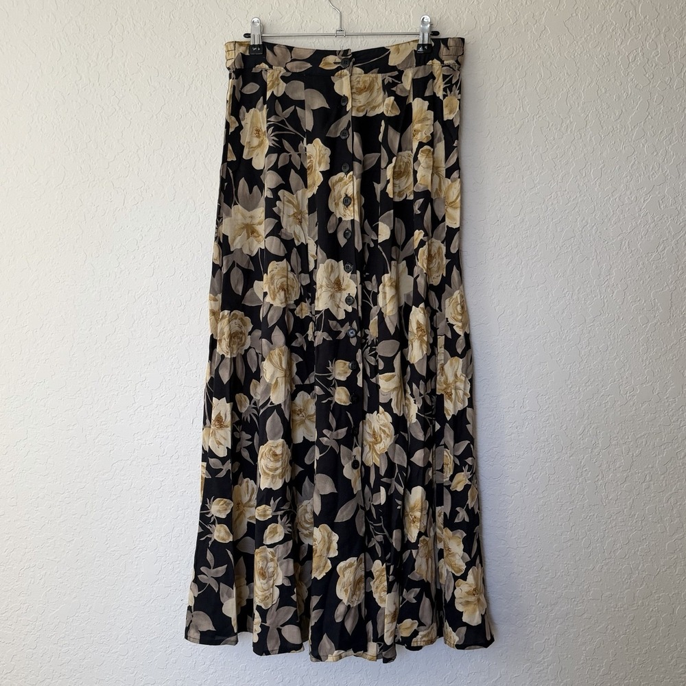 Vintage 90s Express Maxi Skirt Womens Medium Dark Floral *READ* Rayon Cottage